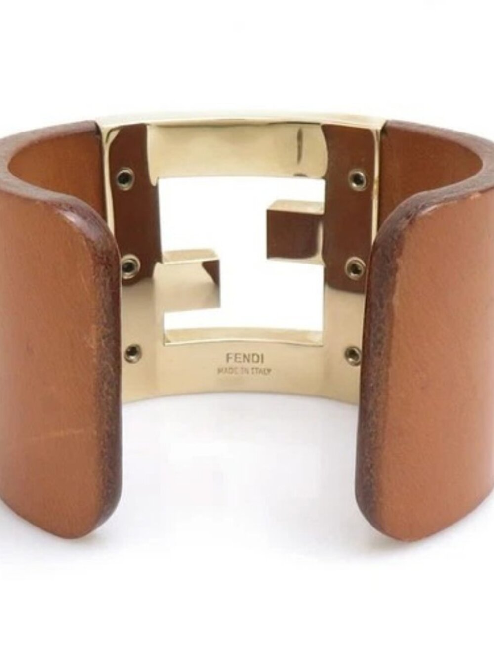 Auth FENDI Bangle Bracelet Brown/Gold Leather/Metal - e61919j - Picture 4 of 12